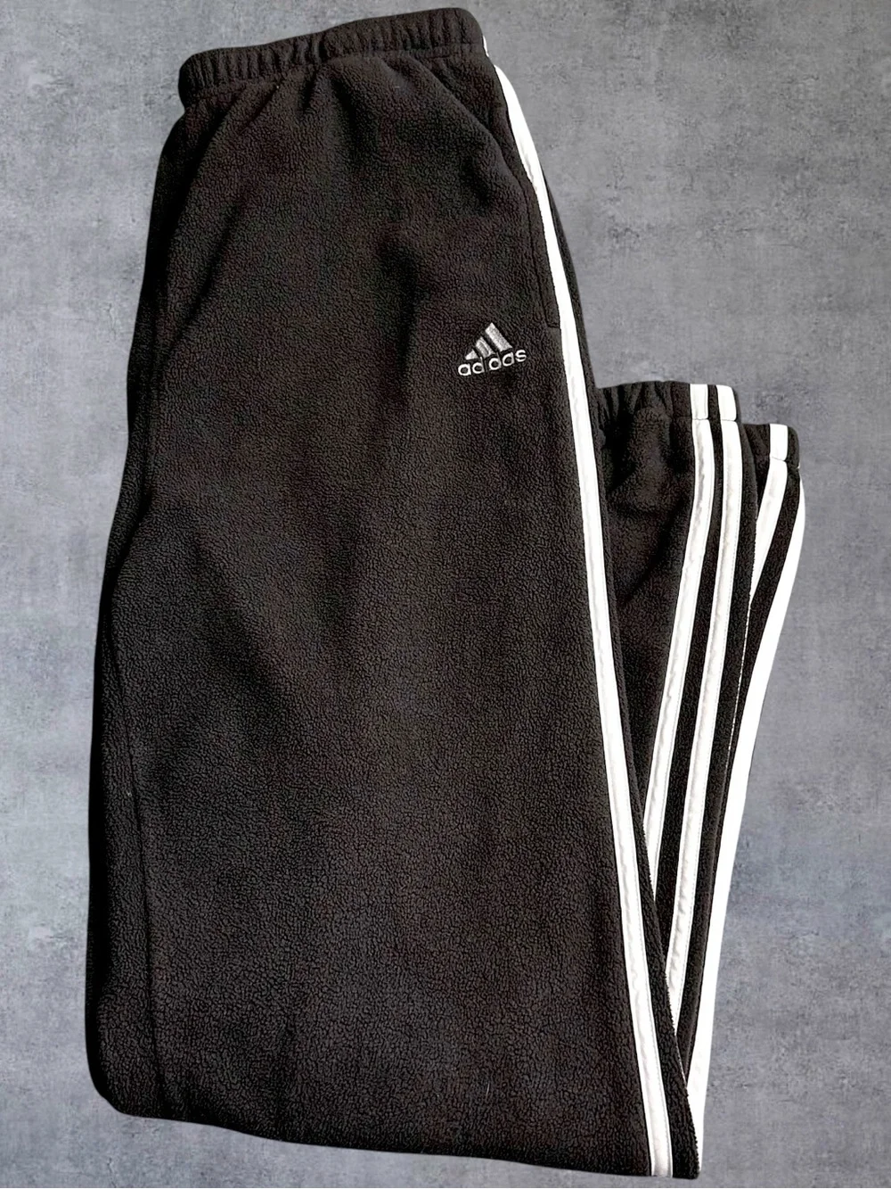 Vintage Adidas Fleece Sweatpants Mens XL Black 3 Stripe Joggers Taiwan Y2K